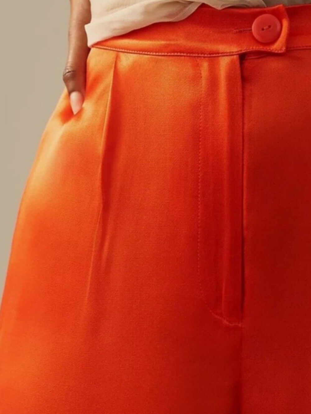 Anthropologie Vibrant Orange Satin Wide-Leg Pants - Picture 3 of 10